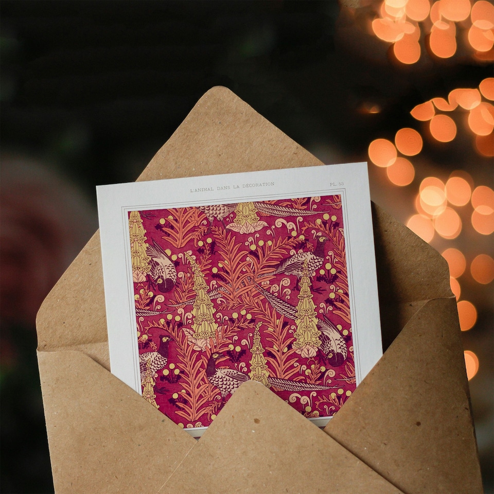 image 1 of Maurice Pillard Verneuil Art Card Flowers Pheasants and Foxes Patterns