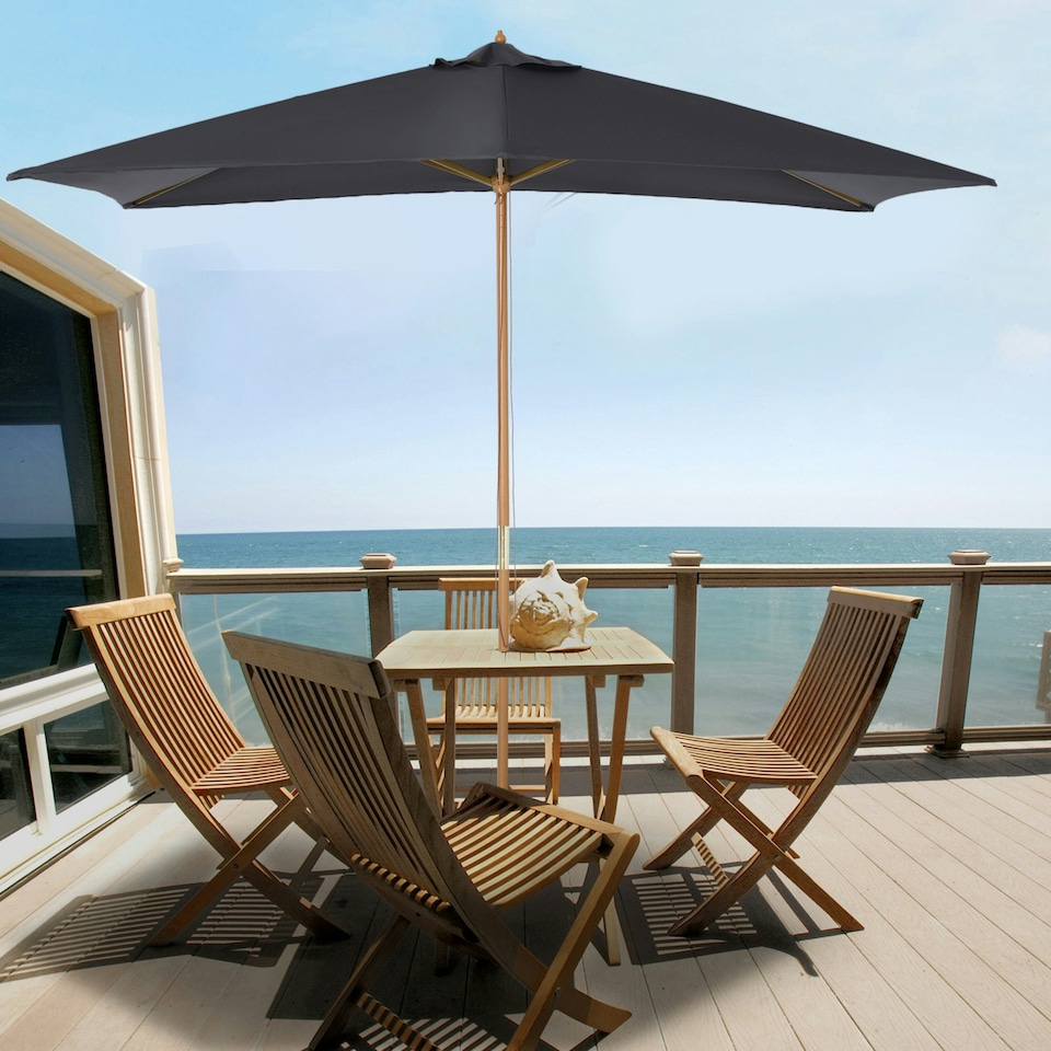 image 1 of Outsunny Wooden Garden Parasol Sun Shade Patio Umbrella Canopy Dark Grey