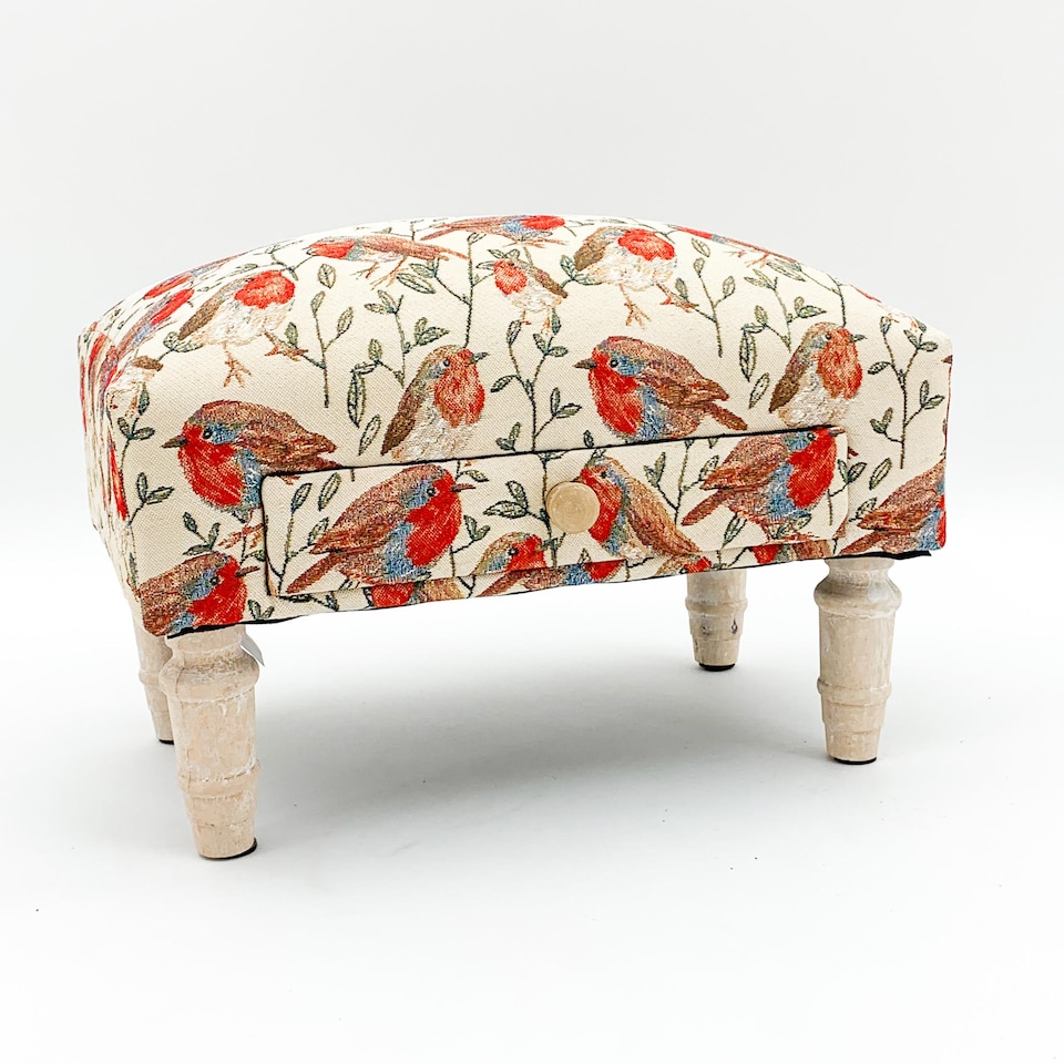 Robin Fabric Footstool with Drawer - L25 x W45 x H28 cm