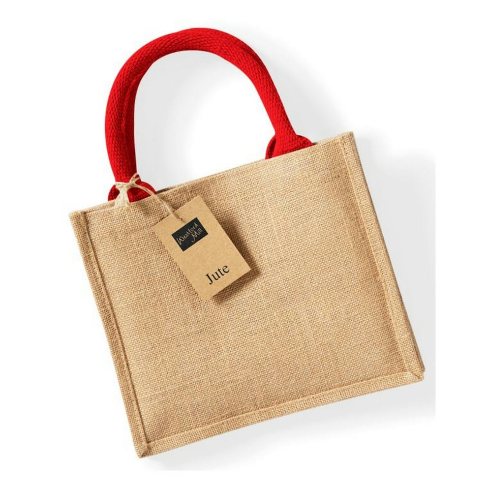image 1 of Westford Mill Jute Mini Gift Bag - Natural/Bright Red - One Size | Brown | 1