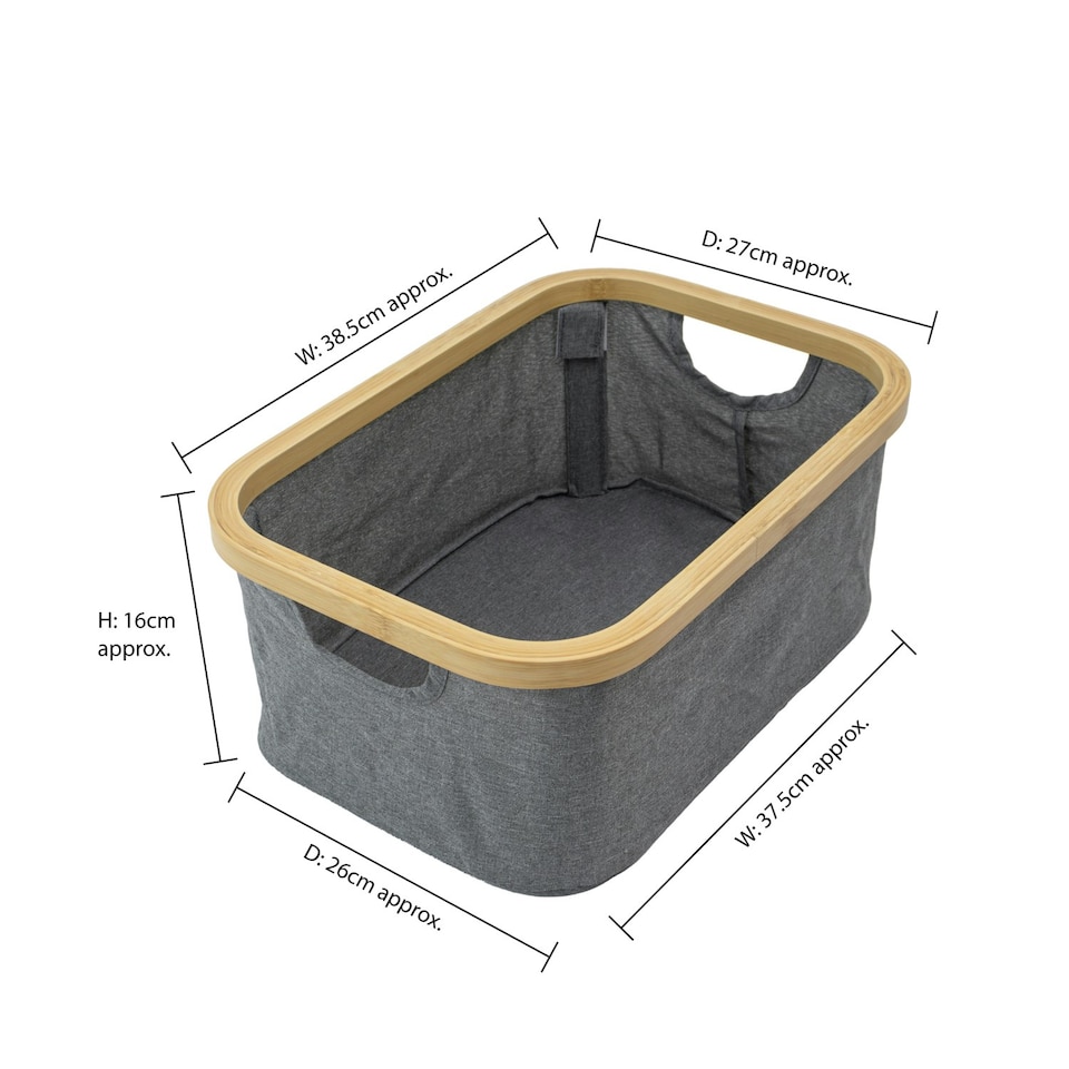 image 1 of JVL Bambanio Foldable Bamboo Storage Basket, 26L, Set of 2 - Grey Grey