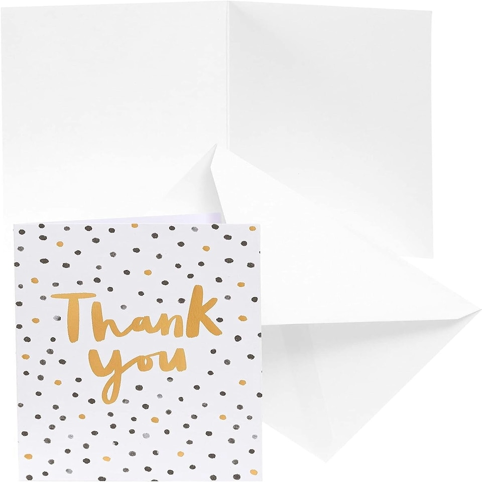 image 1 of Multipack of 10 Thank You Cards for Him/Her/Friend - Black & Gold Spotty Design, 130mm x 100mm