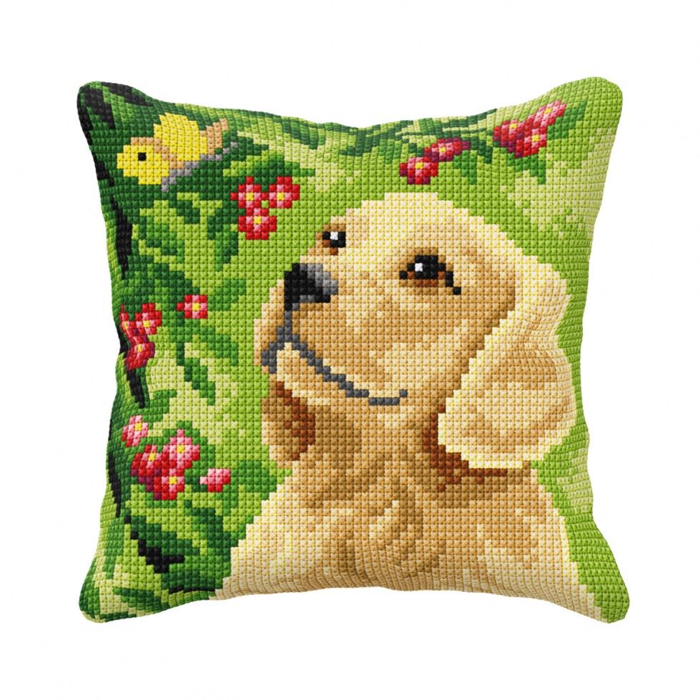 Orchidea Cross Stitch Kit Quickpoint Cushion Dog