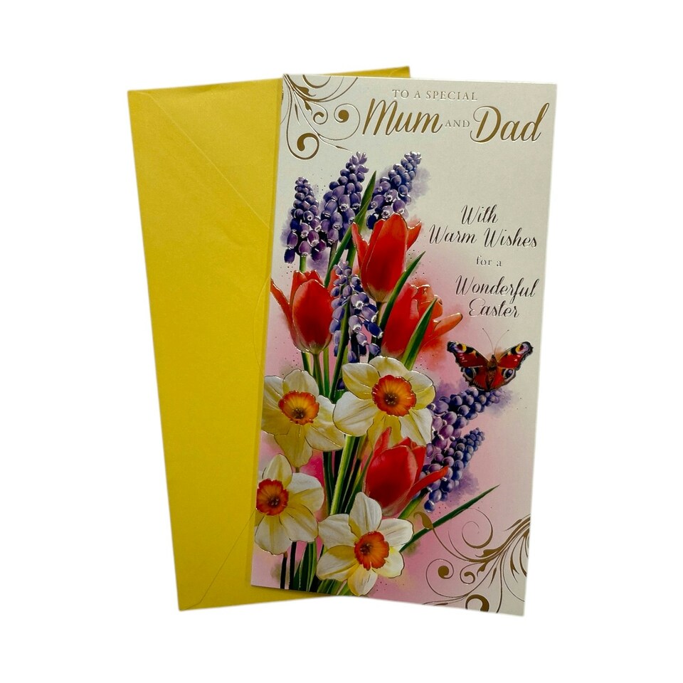 image 1 of To A Special Mum And Dad Flower and Butterfly Design Easter Card