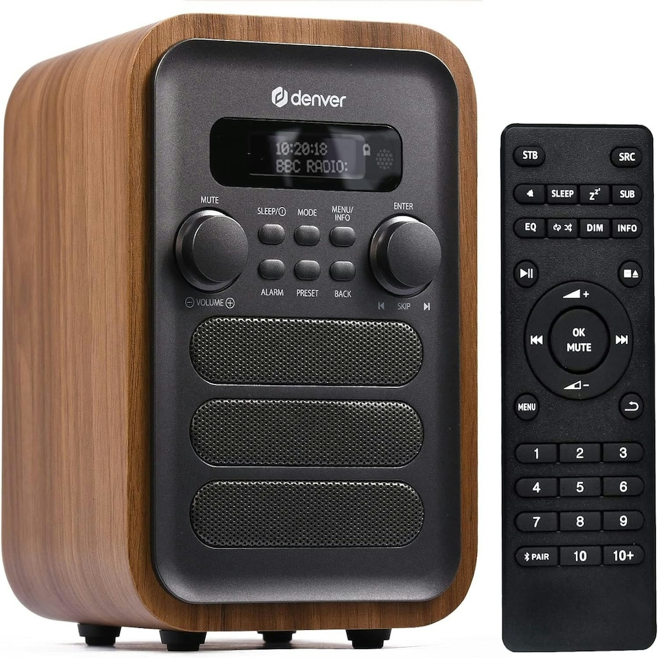 image 1 of Denver DAB-48 Bluetooth DAB Radio - Large Remote Control - DAB/DAB+ Digital Radio Mains Powered – DAB Bluetooth Radio Speaker – DAB Alarm Clock