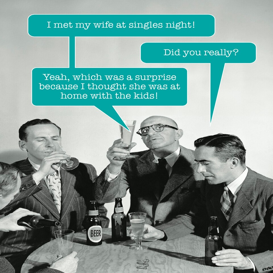 image 1 of I Met My Wife At Single's Night! - Funny Retro Greetings Card