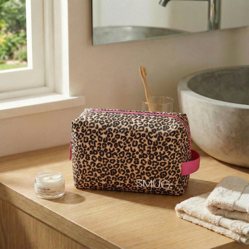 image 1 of SMUG Wash Bag - Leopard Print