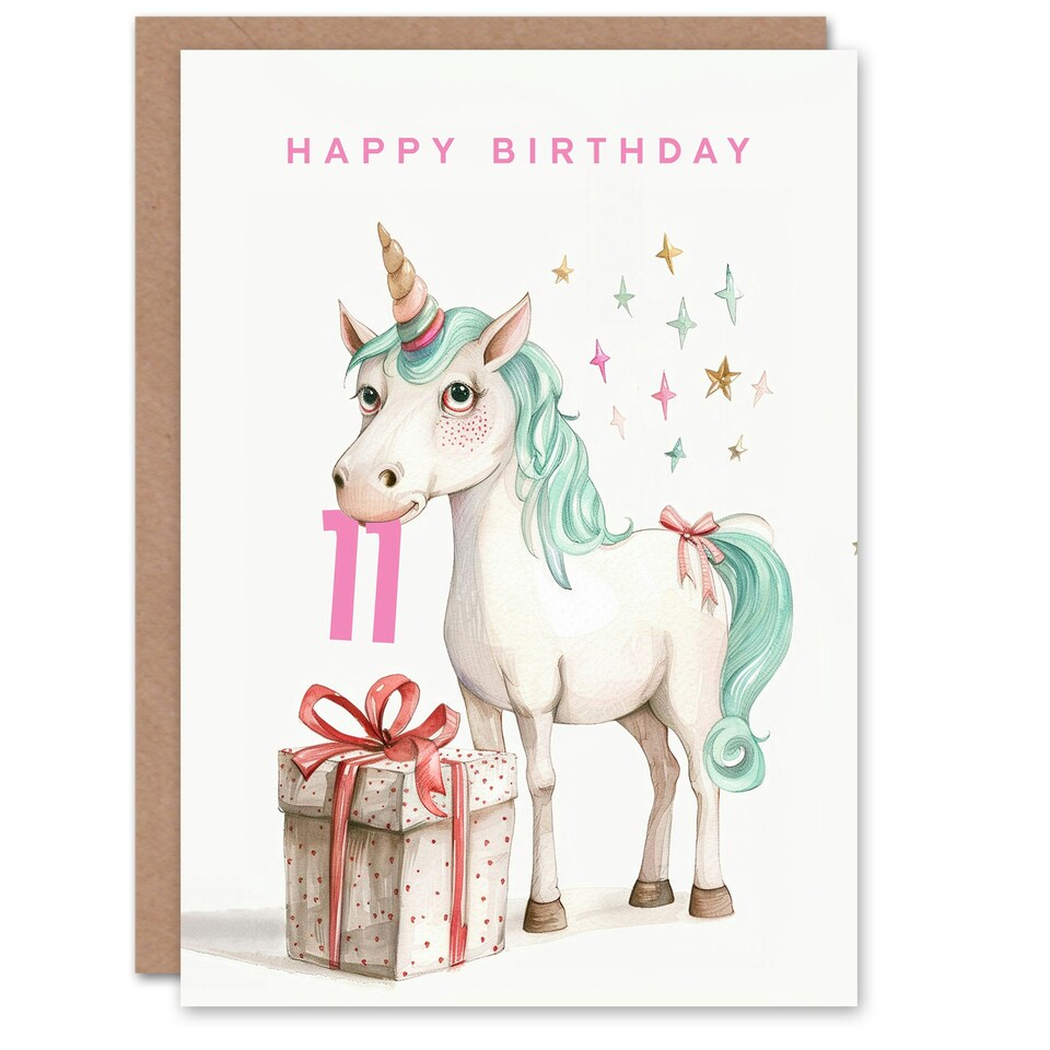 image 1 of Unicorn Stars Present Fun Kids Age 11 Year Kids 11th Birthday Card