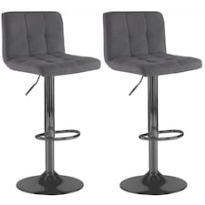 Neo Cuban Bar Stool Dark Grey Fabric Black Steel Base Set of Two