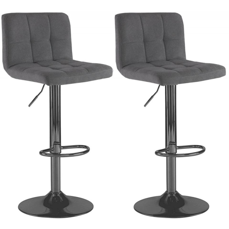 image 1 of Neo Cuban Bar Stool Dark Grey Fabric Black Steel Base Set of Two