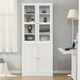 image 8 of HOMCOM Modern Bookcase with Glass Doors, Display Storage Cabinet with Adjustable Shelves for Living Room, Study, Home Office, Kitchen Cupboard with Small Open Counter, White