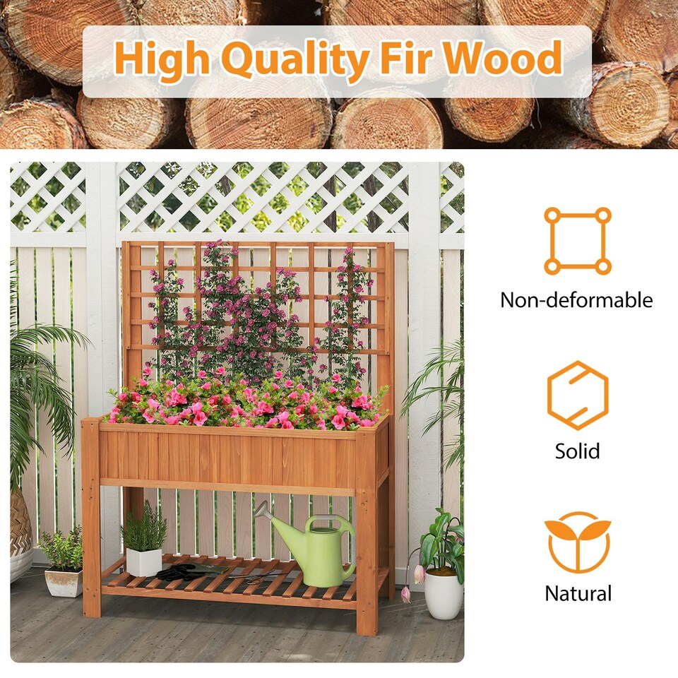 image 1 of COSTWAY Wooden Planter Box Raised Garden Bed Brown Brown