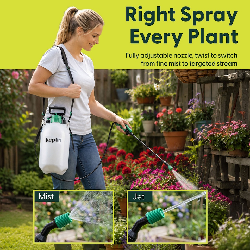 image 1 of Keplin Pump Action Garden Pressure Sprayer with Long Lance Spray and Mist Nozzle