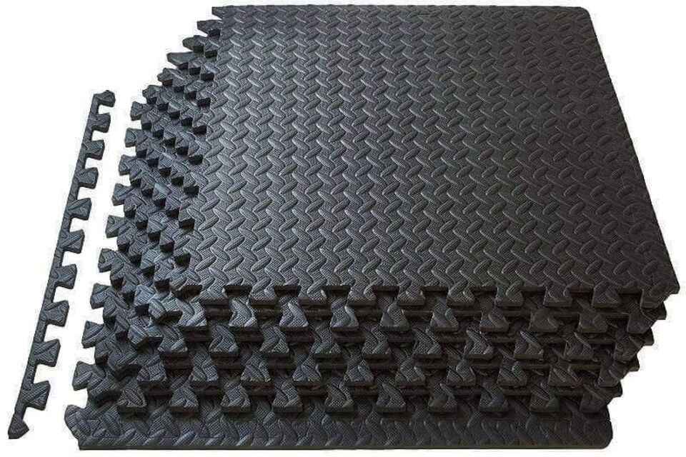 image 1 of 4pcs Black EVA Gym Flooring Puzzle Mat 60x60cm Interlocking Non Slip Floor Tiles for Home Workout, Yoga & Fitness