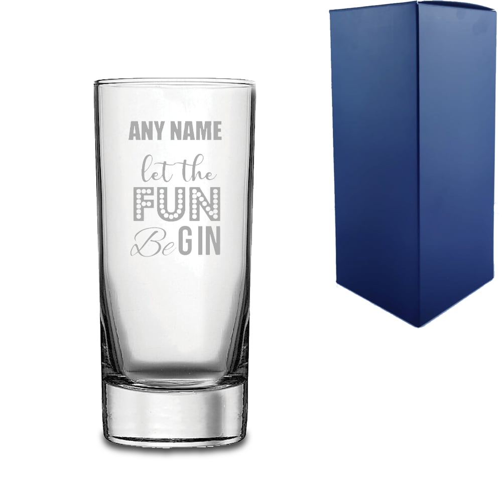 Uniqueful Personalised let the fun BeGIN Engraved Novelty Gin Hiball Glass in Clear | Size: 100ml