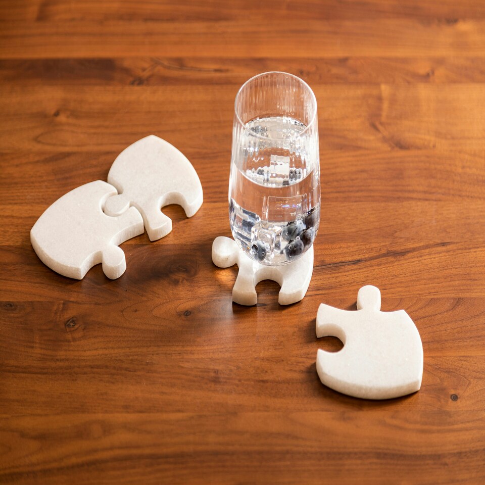 image 1 of Interiors By Premier Set Of Four Marble Jigsaw Coasters, Durable Natural Stone Coasters For Home & Kitchen
