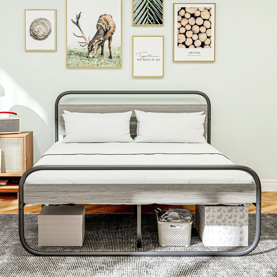 image 1 of HOMCOM 5ft Metal Platform King Size Bed Frame with Under Bed Storage
