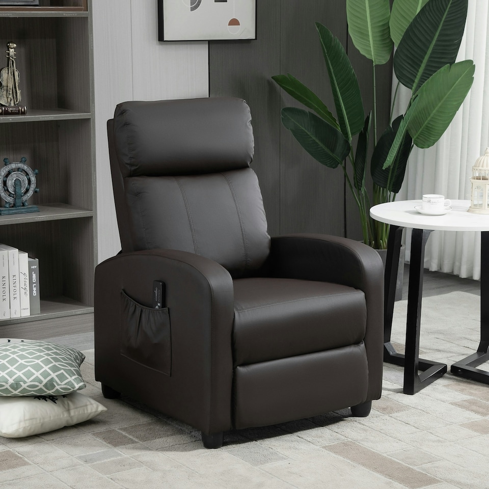 image 1 of HOMCOM Recliner Sofa Chair PU Leather Massage Armcair w/ Remote Control, Brown