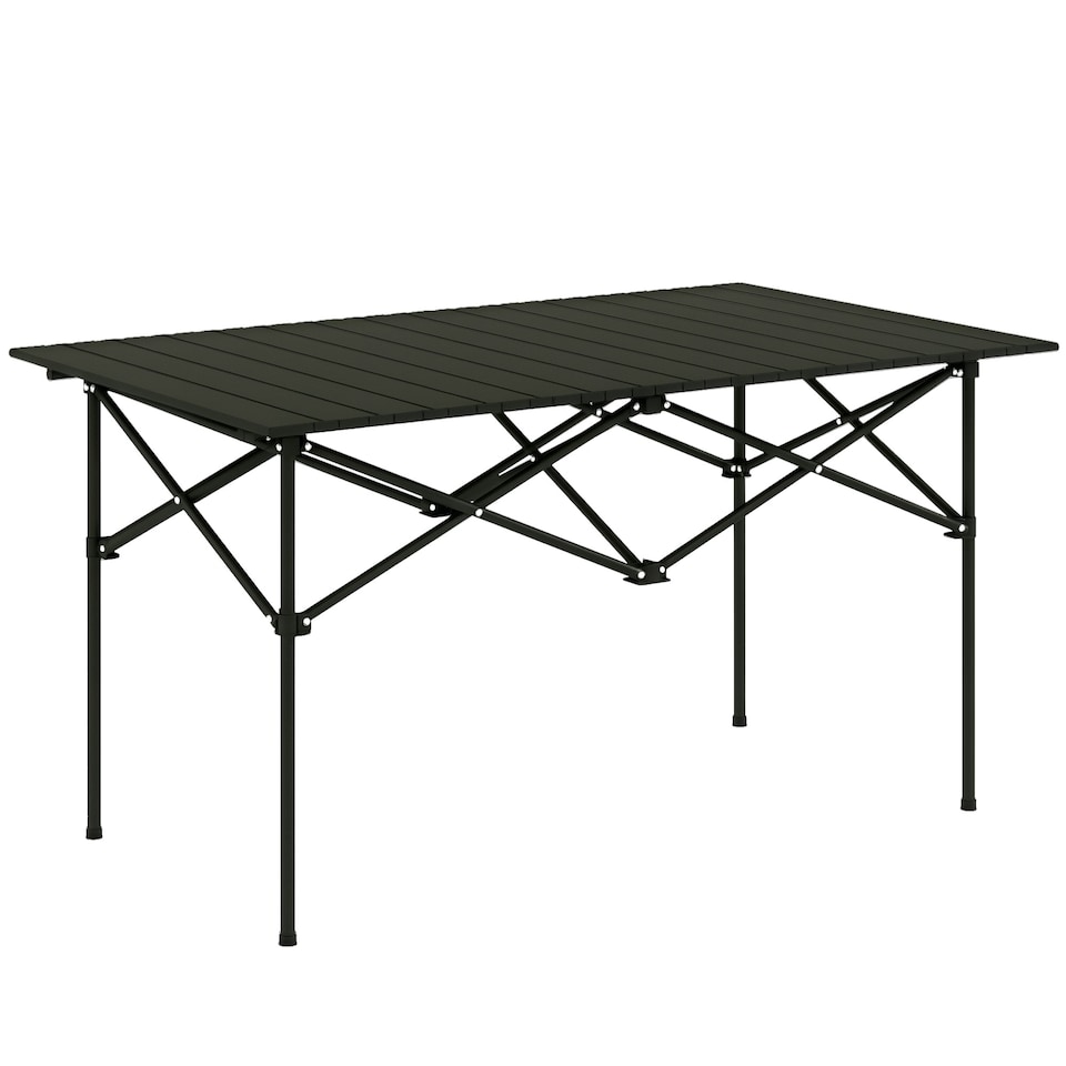 image 1 of Outsunny Portable Folding Camping Table w/ Roll Up Aluminium Top Carry Bag Black