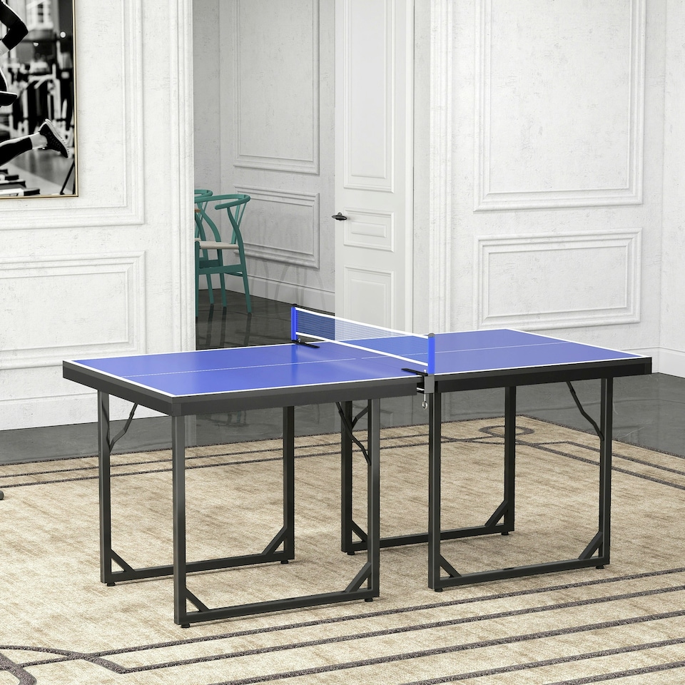 image 1 of HOMCOM Tennis Table Ping Pong Foldable with Net Game Steel 183cm Indoor, Blue