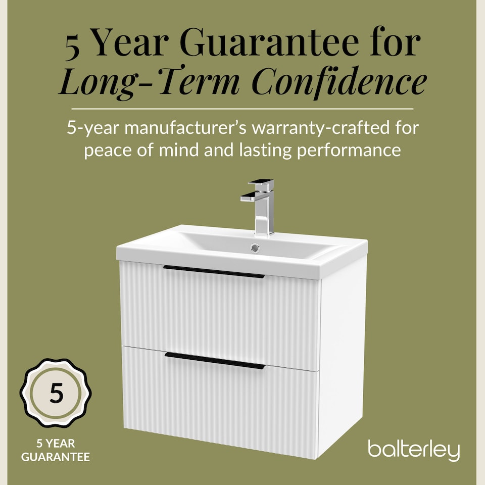 image 1 of Balterley Fluted Front Wall Hung 2-Drawer Bathroom Vanity Unit with 1 Tap Hole Basin, Handles | White | Satin White
