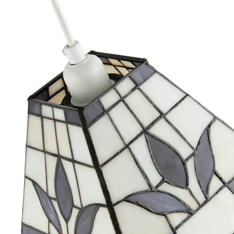 image 1 of Square Purple and Amber Stained Glass Tiffany Pendant Lighting Shade Purple