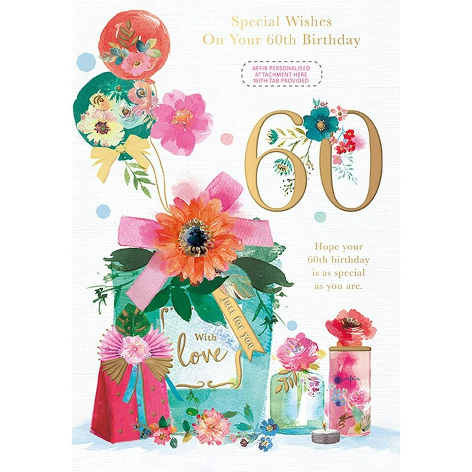 Words 'n' Wishes Female 60th 'Happy Birthday' Card, Age 60, Can be Personalised For Wife, Mum, Sister, Auntie, Gran, Nan Friend