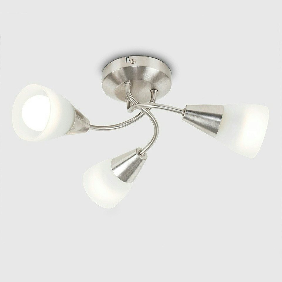 image 1 of ValueLights Ricardo Brushed Silver Semi-Flush Light and E14 Golfball LED 4W Cool White 6500K Bulb