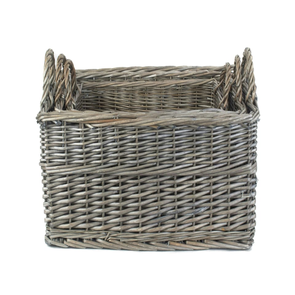 image 1 of Shallow Antique Wash Storage Wicker Basket Set of 3 Brown