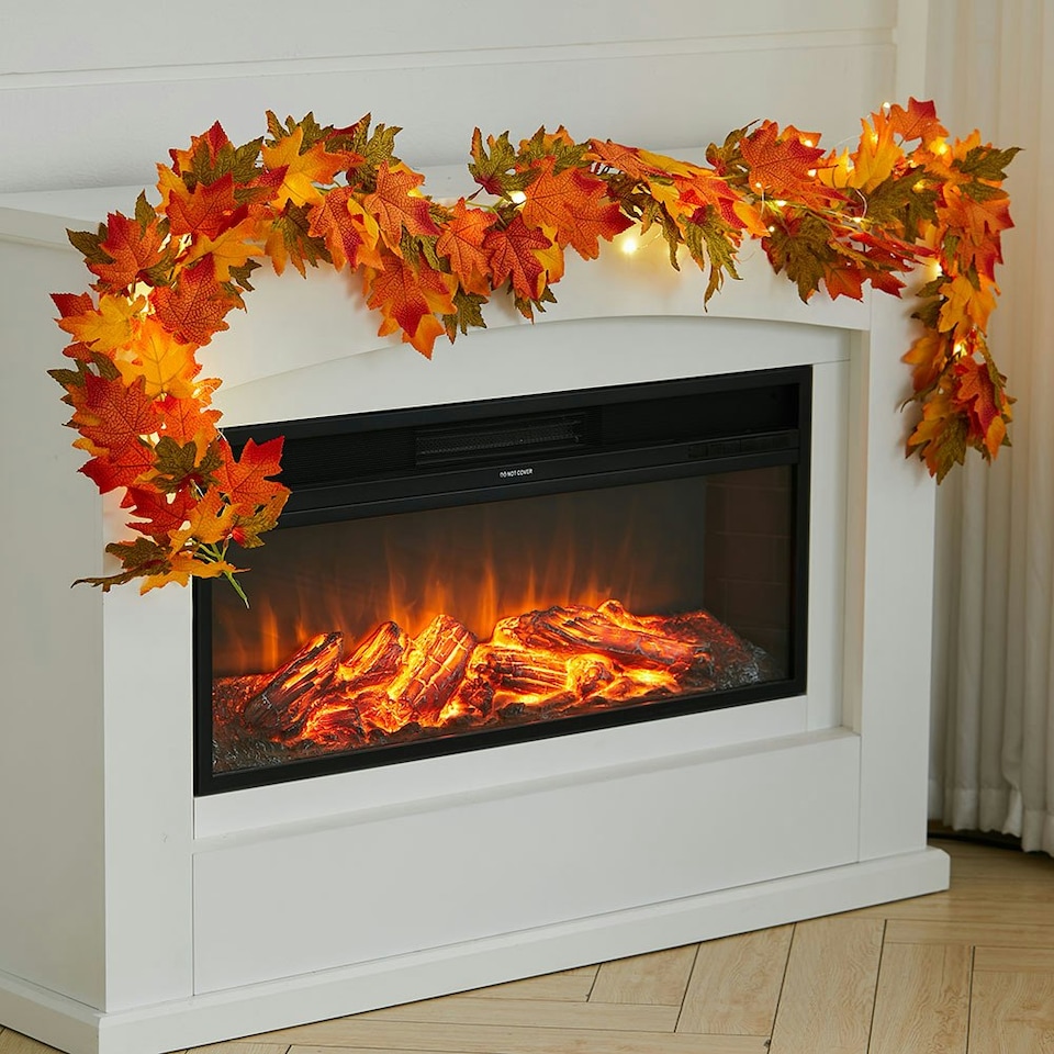 image 1 of Living and Home Maple Leaf Garland with Lights - 2m Halloween Decor