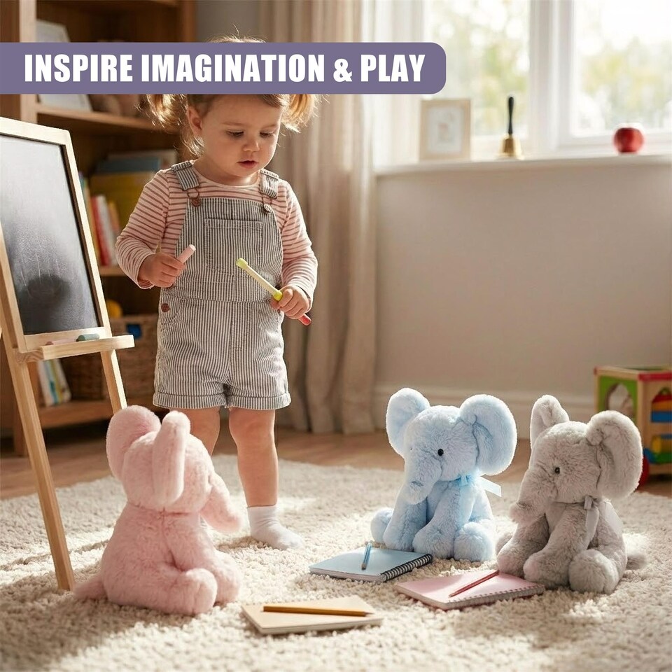 image 1 of The Magic Toy Shop Elephant Plush Toy 11 Inch Grey Stuffed Animal Decor Gift