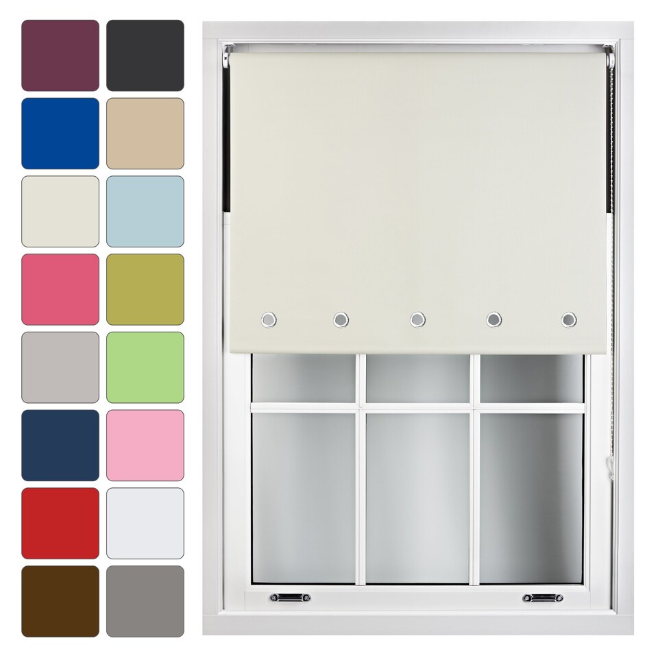 image 1 of FURNISHED Blackout Roller Blinds with Round Eyelets Cut to Size Easy Fit Window Shade | Cream | Cream | (W) 240cm x (L) 210cm