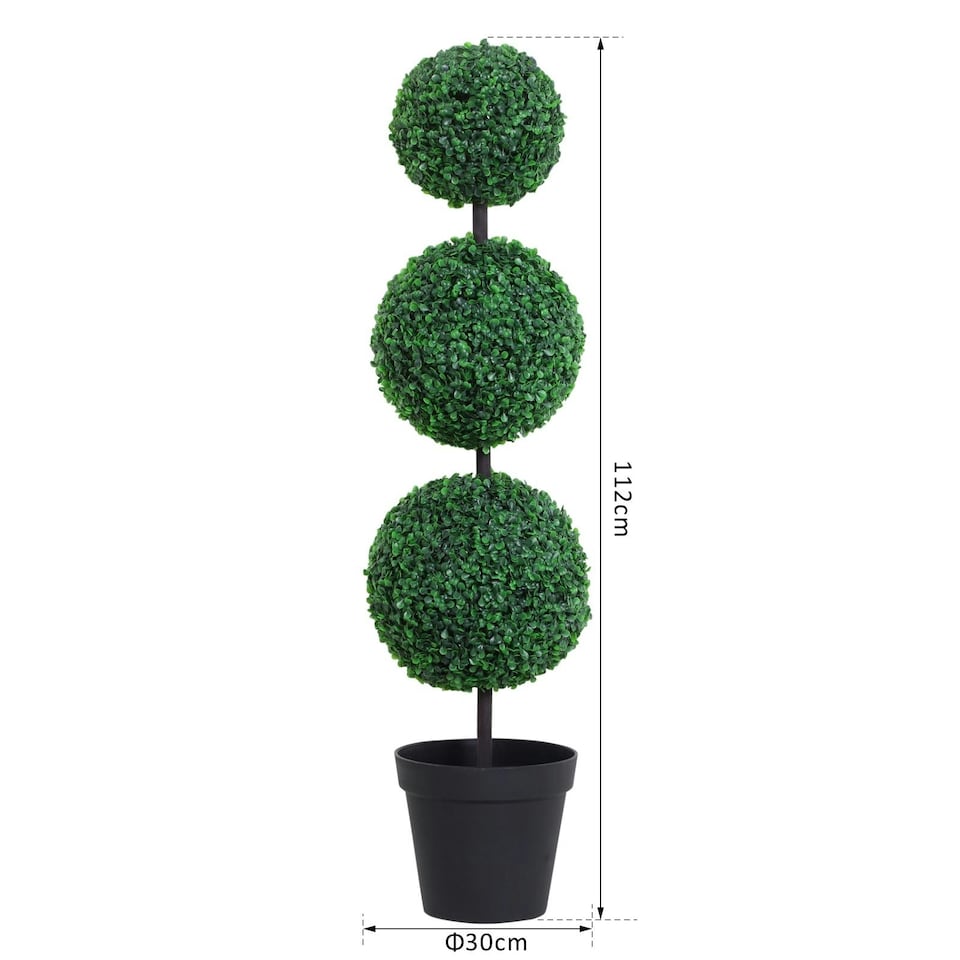 image 1 of Outsunny 2 PCS Artificial Boxwood Three Balls Tree Decorative  Plant Leaves