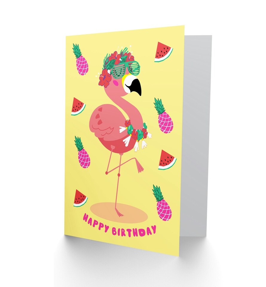 image 1 of Kawaii Flamingo Kids Child Birthday Card