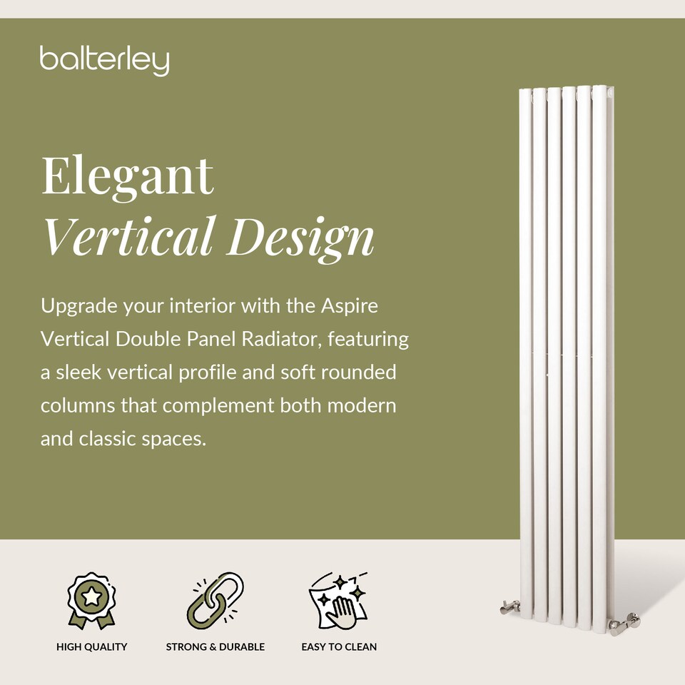 image 1 of Embrace Vertical Double Panel Radiator, 1800mm x 354mm - Gloss White | White | Gloss White | 1