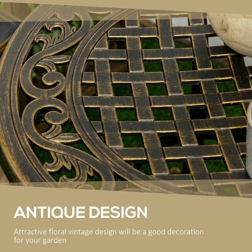 image 1 of Outsunny 60cm Round Hollow Top Design Side Table with Cast Aluminum Frame