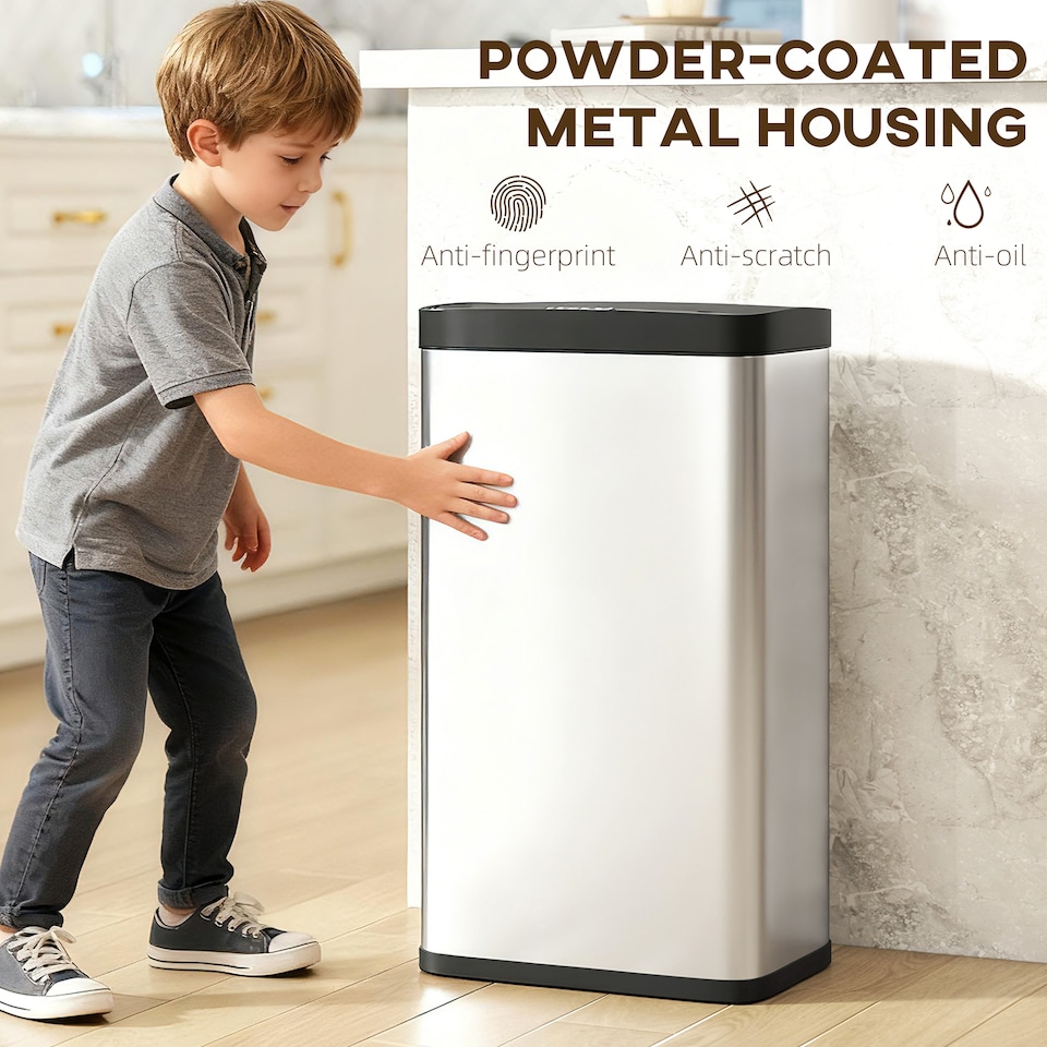 image 1 of HOMCOM 45L Sensor Bin, Stainless Steel Kitchen Bin with Automatic Close
