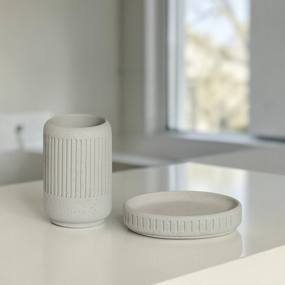 image 1 of Showerdrape Alexandria Bathroom Accessory Set - Soap Dish & Tumbler | Cream | 1
