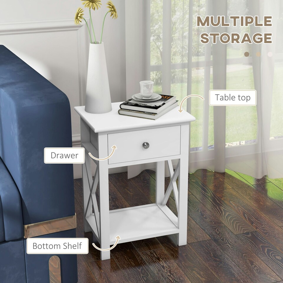 image 1 of HOMCOM 55cm End Side Table w/ Drawer Shelf Stand Black White