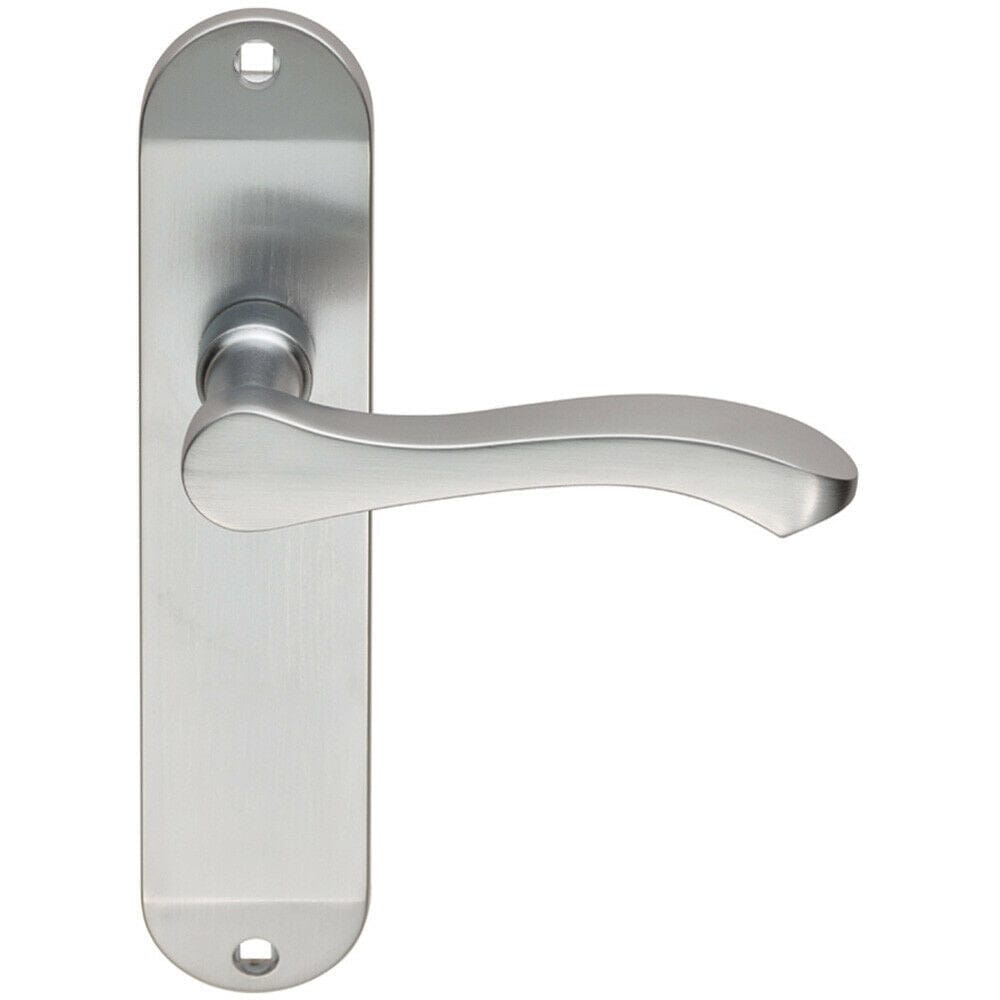 Loops PAIR Scroll Lever Door Handle on Latch Backplate 180 x 40mm Satin Chrome