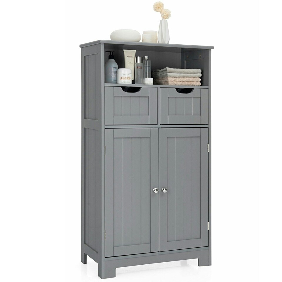image 1 of COSTWAY Bathroom Cabinet Wooden Storage Cupboard Grey Grey