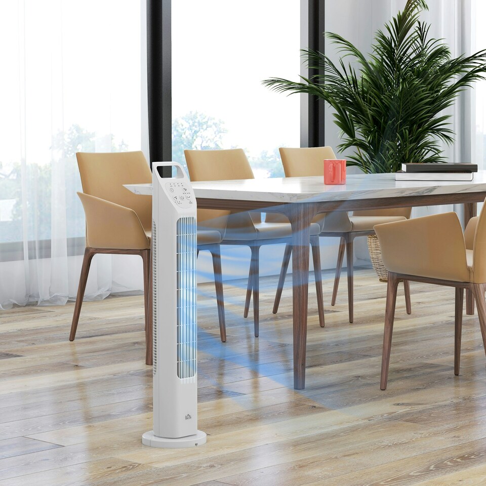 image 1 of HOMCOM Oscillating Tower Fan Floor Fan with 4H Timer for Home Office Silver