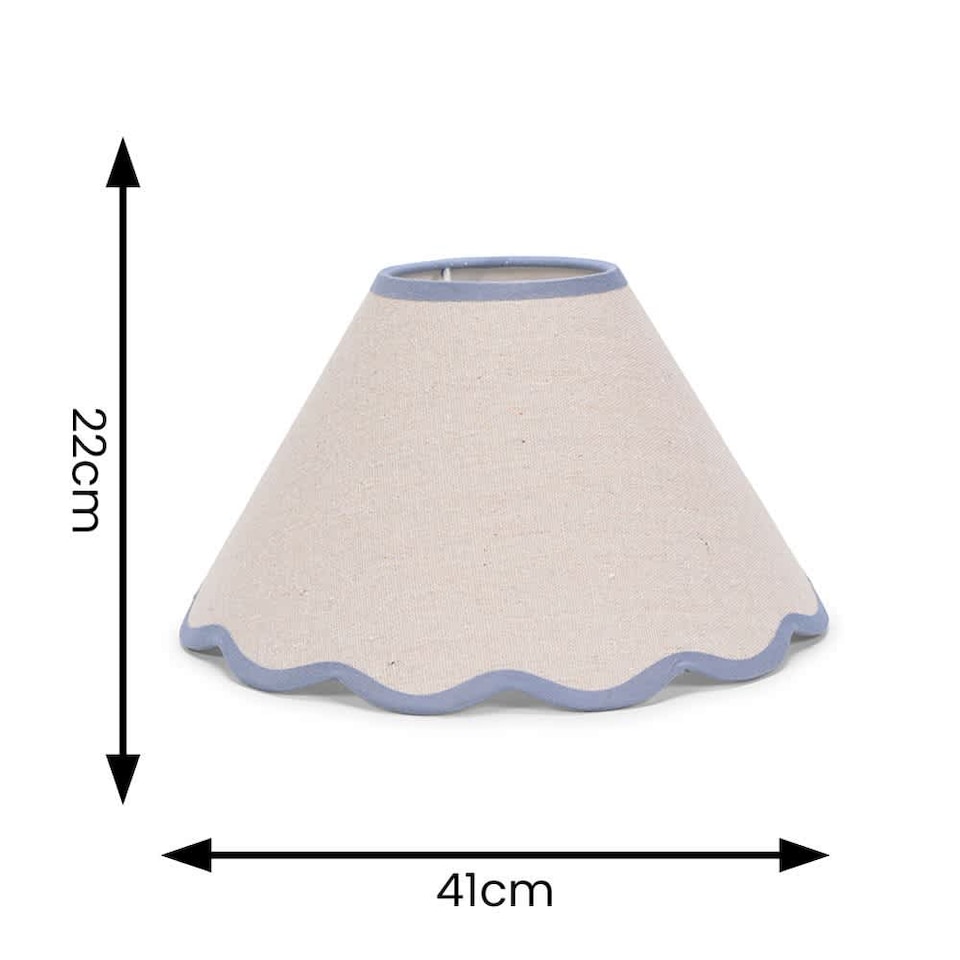 image 1 of ValueLights Florie Natural Large Taper Lamp Shade Scallop Blue Trim & Bulb | Blue