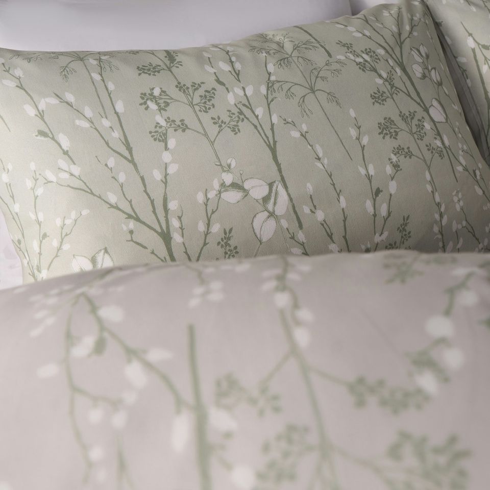 image 1 of OHS Willow Print Reversible Duvet Cover and Pillowcase Set, King - Sage Green