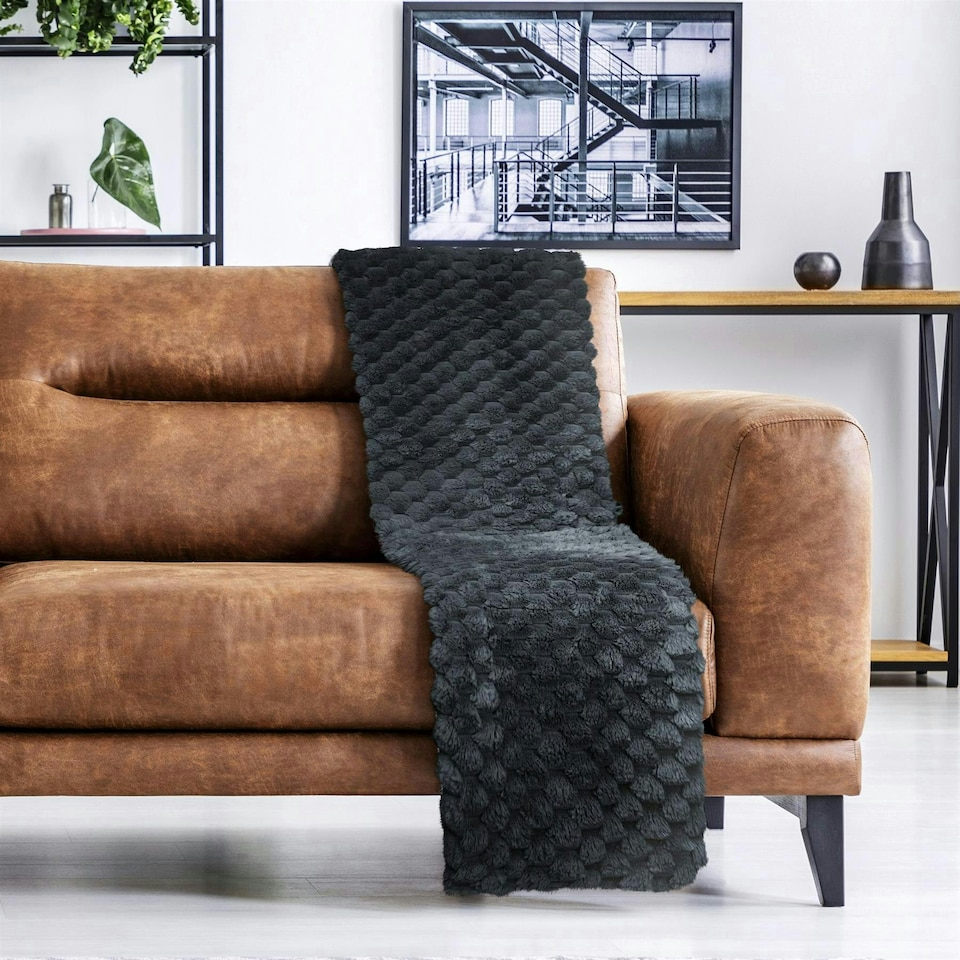 image 1 of Lush Faux Rabbit Fur Black Throw 127x152cm