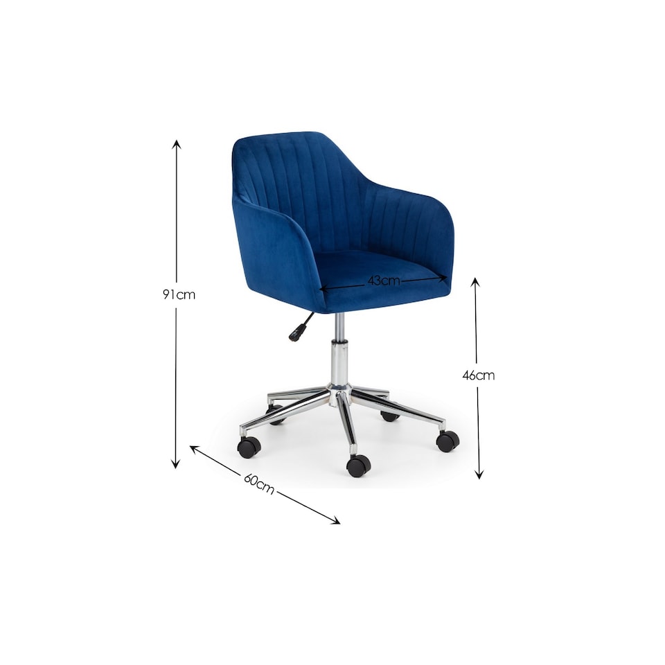 image 1 of Kahlo Velvet Swivel Office Chair- Blue/Chrome