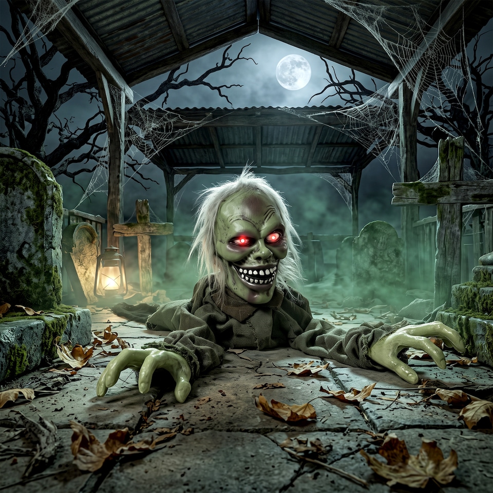 image 1 of HOMCOM Animatronic Crawling Zombie with Light-Up Eyes and Creepy Sound