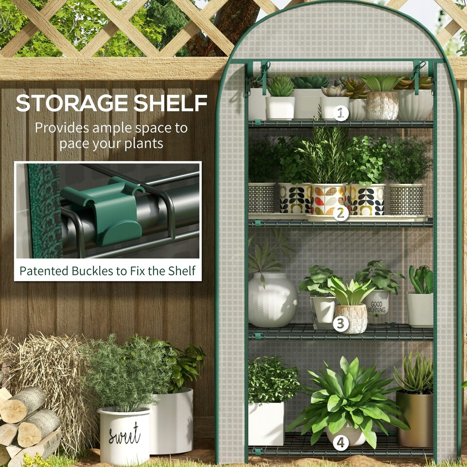image 1 of Outsunny 80 x 49 x 160cm Mini Greenhouse Portable Green House with Shelf White