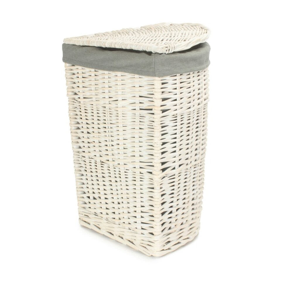 image 1 of Small Corner White Wash Laundry Hamper with Grey Sage Lining Grey | Grey