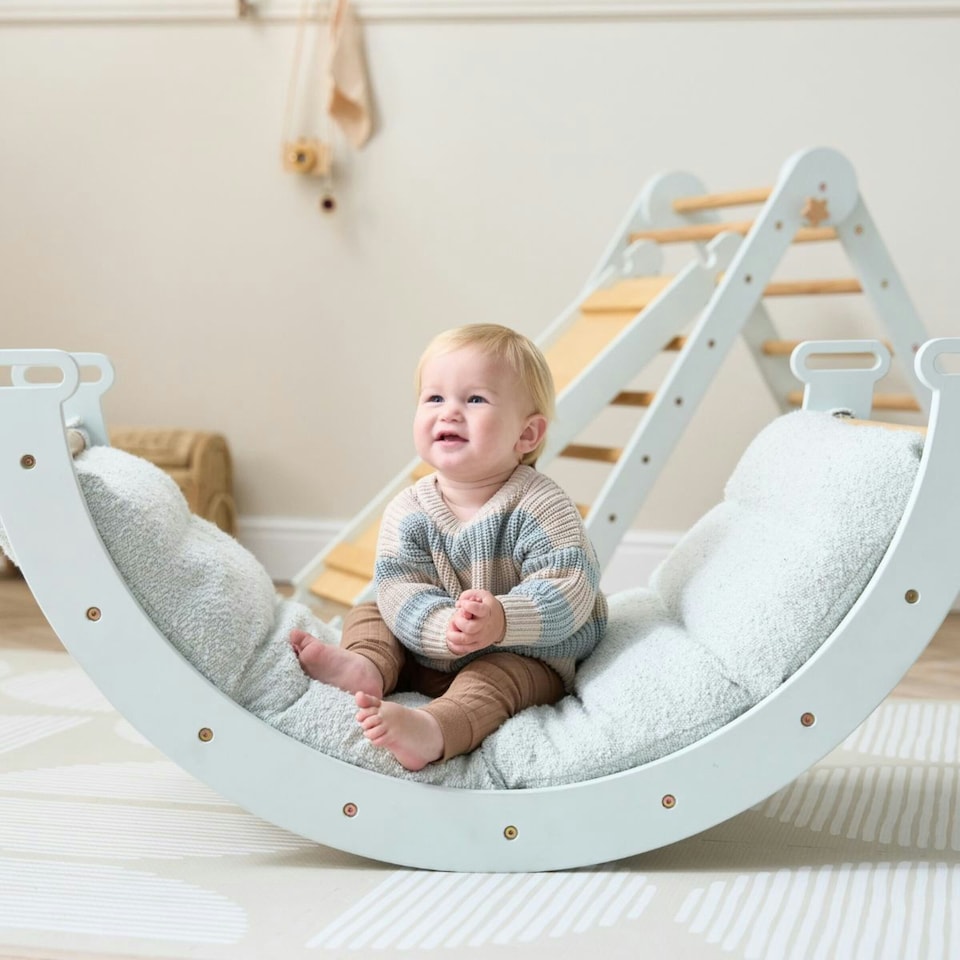 image 1 of Tutti Bambini Scala Montessori Pikler Rocking Frame Cushion - Boucle Sea Mist